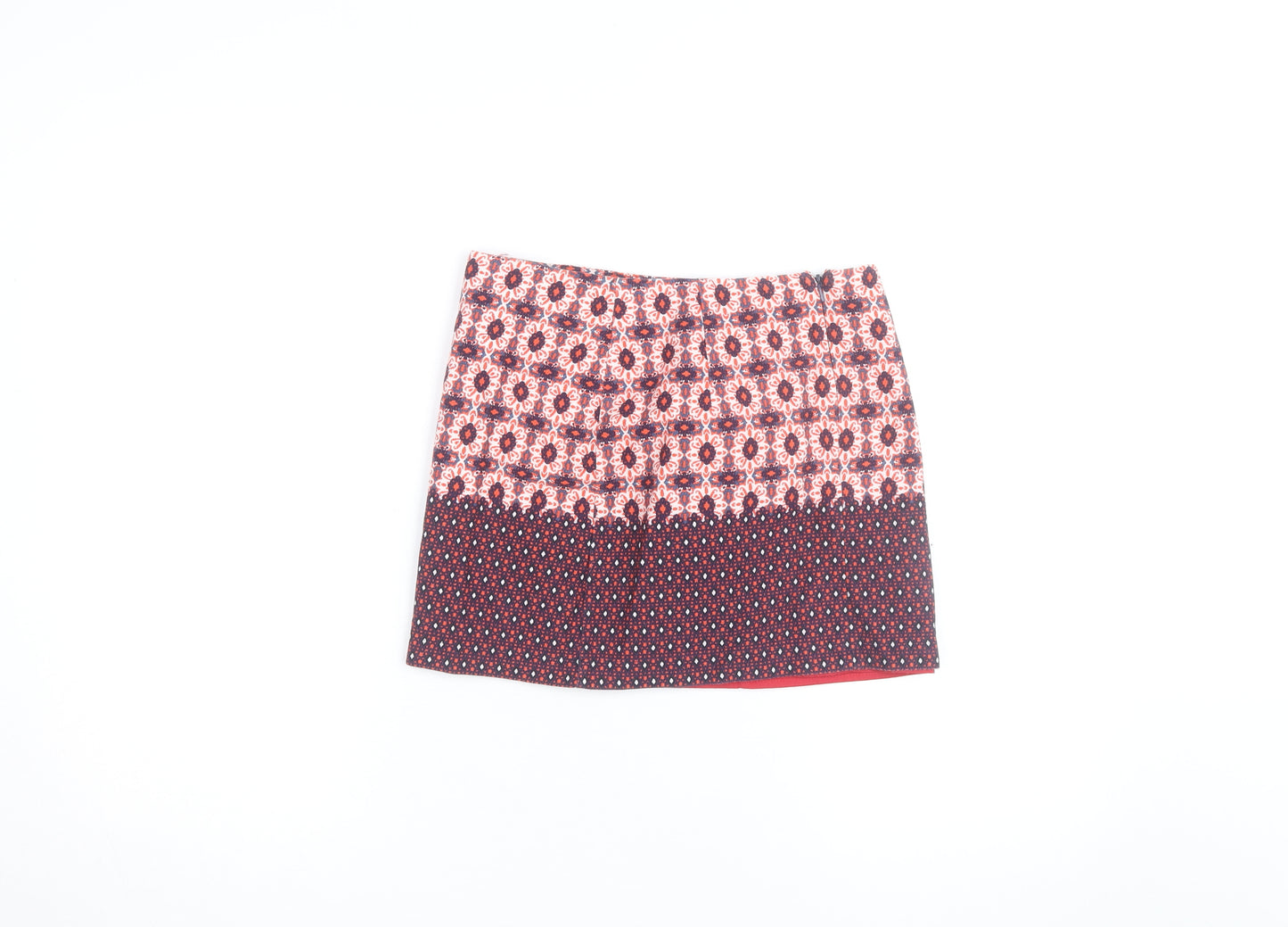 Topshop Women’s Red Floral Tweed Mini Skirt Size 8 Retro Style