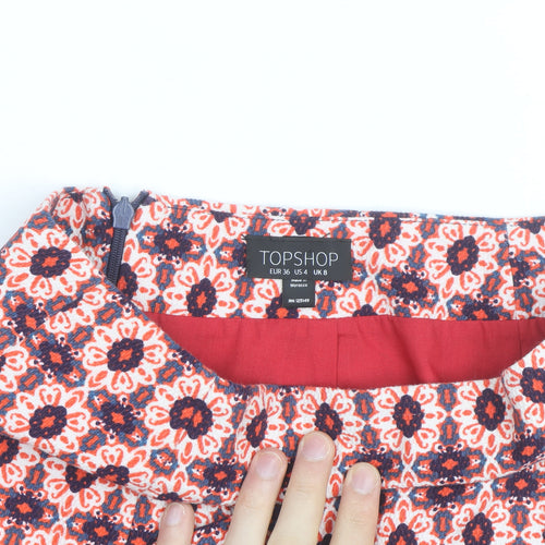 Topshop Women’s Red Floral Tweed Mini Skirt Size 8 Retro Style
