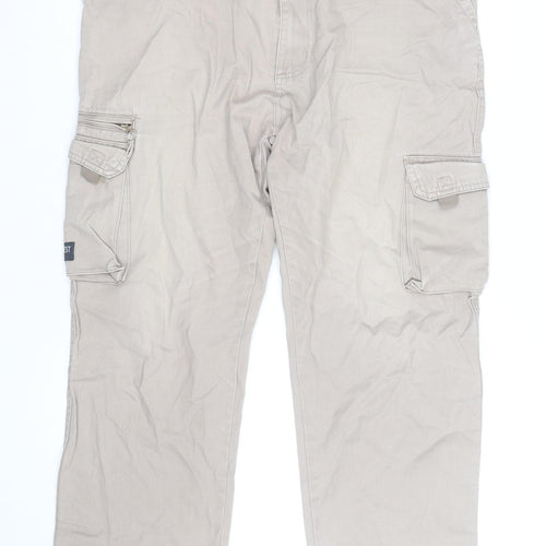 Jean West Men's Beige Cargo Trousers 2XL 50in Cotton Relaxed Fit