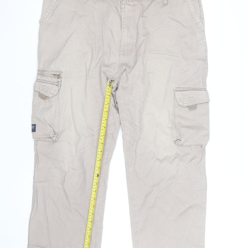 Jean West Men's Beige Cargo Trousers 2XL 50in Cotton Relaxed Fit