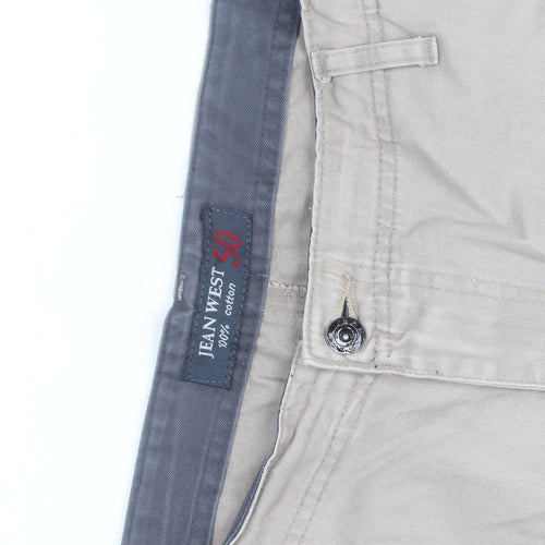 Jean West Men's Beige Cargo Trousers 2XL 50in Cotton Relaxed Fit