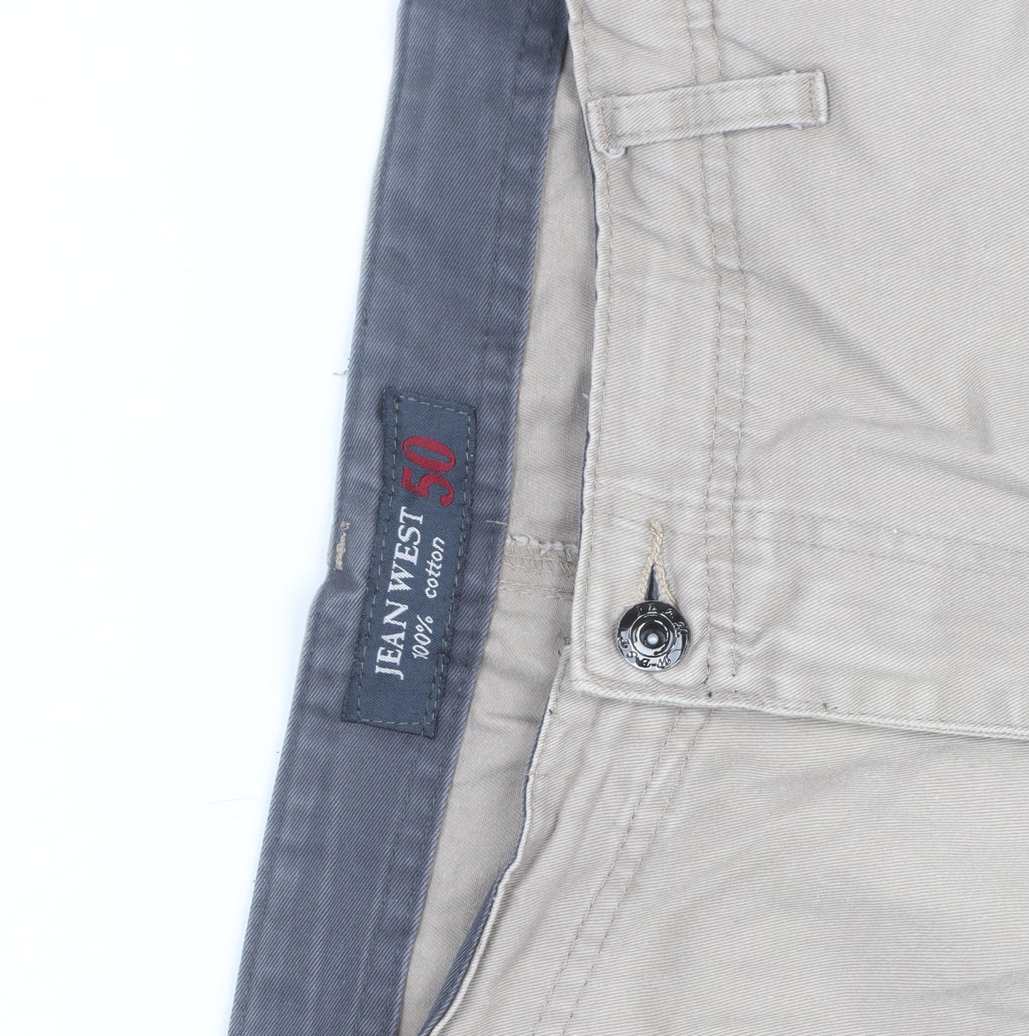 Jean West Men's Beige Cargo Trousers 2XL 50in Cotton Relaxed Fit