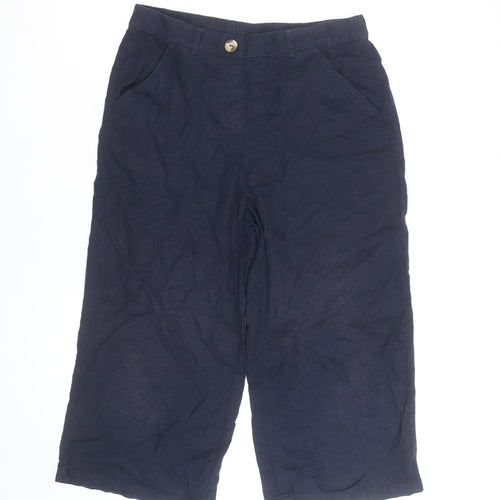Marks and Spencer Women Navy Cropped Linen Trousers Size 12