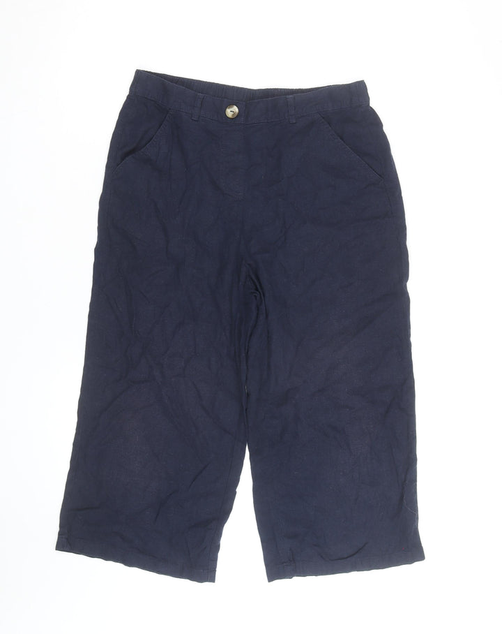Marks and Spencer Women Navy Cropped Linen Trousers Size 12