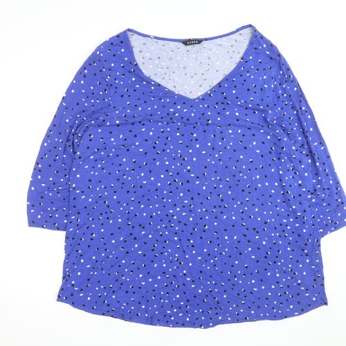 Evans Women's Blue Polka Dot V-Neck 3/4 Sleeve Jersey Top Size 20