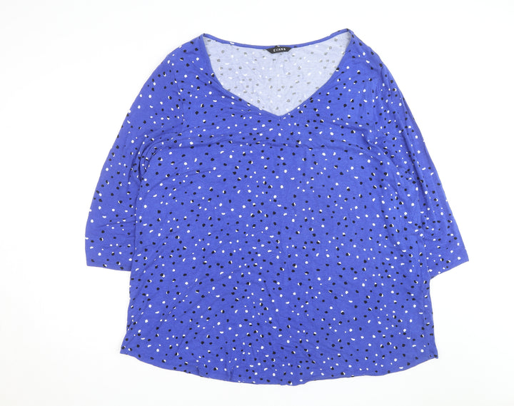 Evans Women's Blue Polka Dot V-Neck 3/4 Sleeve Jersey Top Size 20