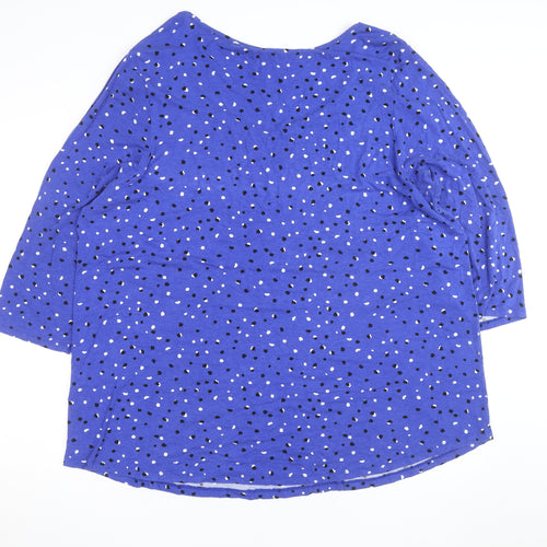 Evans Women's Blue Polka Dot V-Neck 3/4 Sleeve Jersey Top Size 20