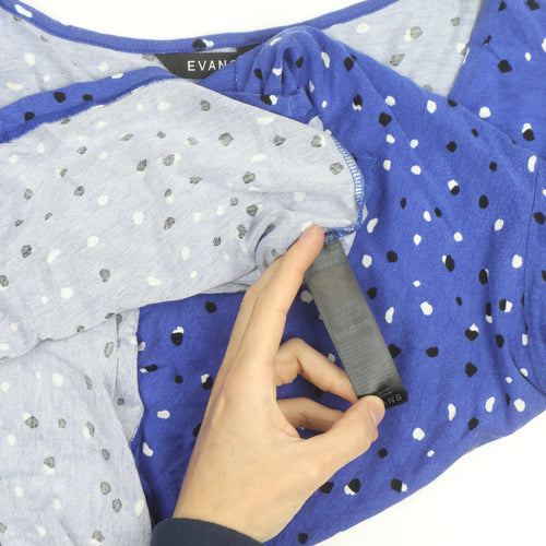Evans Women's Blue Polka Dot V-Neck 3/4 Sleeve Jersey Top Size 20
