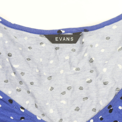 Evans Women's Blue Polka Dot V-Neck 3/4 Sleeve Jersey Top Size 20