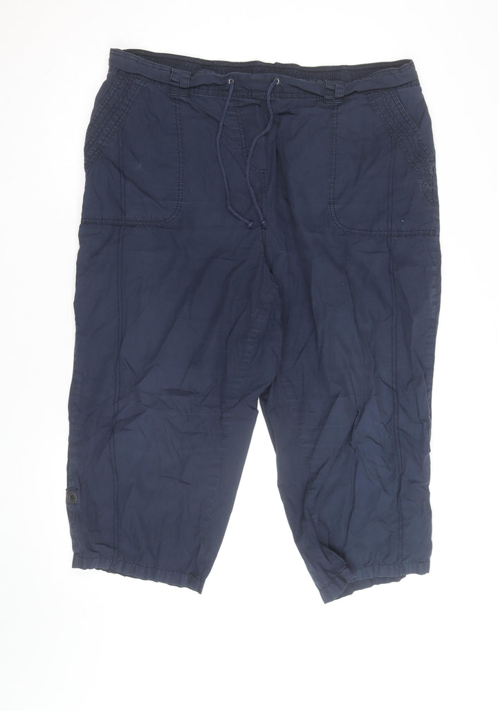 Papaya Women's Blue Cotton Blend Capri Trousers Size 22