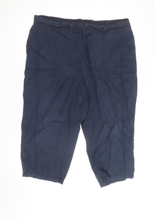 Papaya Women's Blue Cotton Blend Capri Trousers Size 22