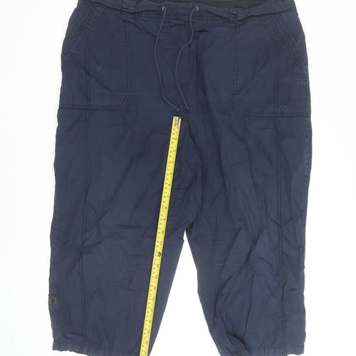 Papaya Women's Blue Cotton Blend Capri Trousers Size 22