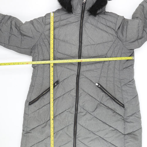 George Men’s Grey XL Puffer Coat with Hood and Faux Fur Trim