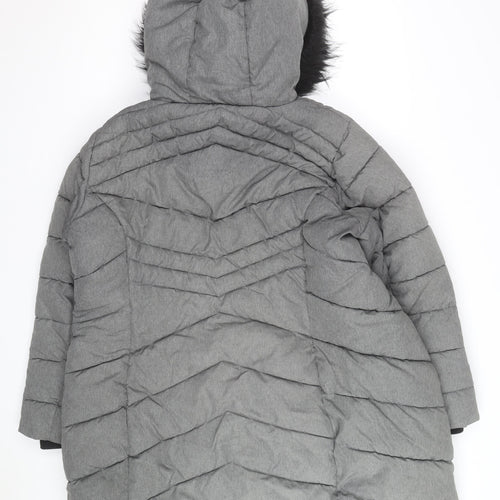 George Men’s Grey XL Puffer Coat with Hood and Faux Fur Trim