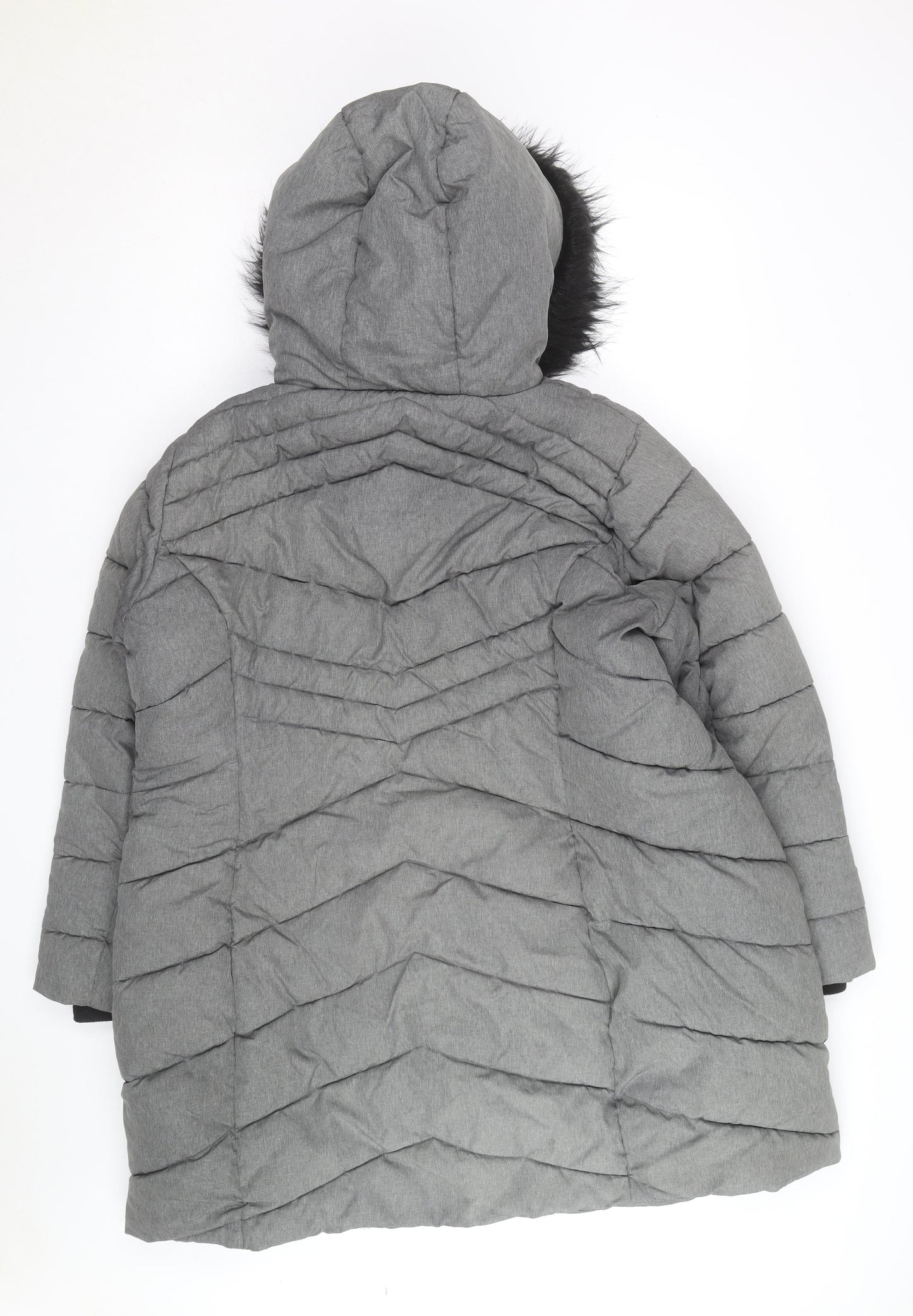 George Men’s Grey XL Puffer Coat with Hood and Faux Fur Trim