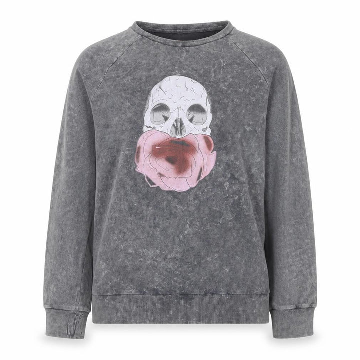 Boohoo Womens Grey Skull Floral Graphic Pullover Sweatshirt UK 10