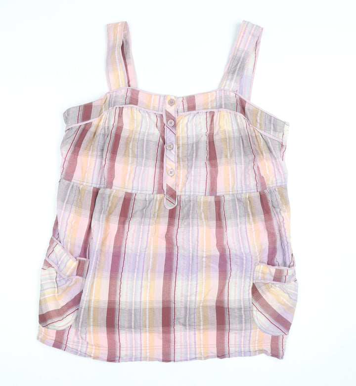 Next Women’s Multicoloured Check Cotton Tunic Tank Top Size 22
