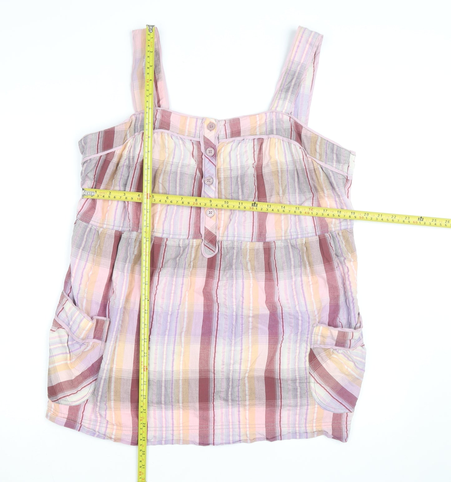 Next Women’s Multicoloured Check Cotton Tunic Tank Top Size 22