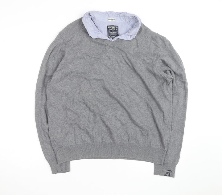 Kensington Eastside Men's Grey 2XL V-Neck Cotton Jumper