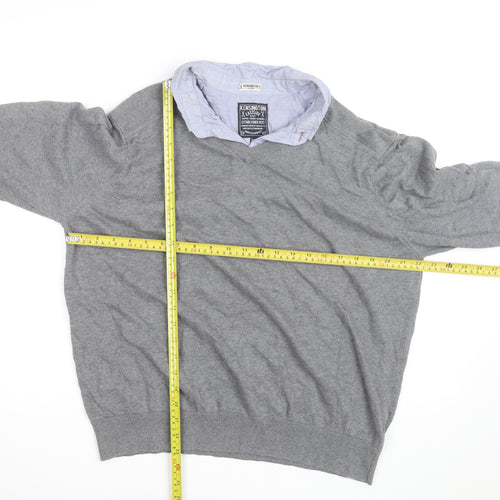 Kensington Eastside Men's Grey 2XL V-Neck Cotton Jumper