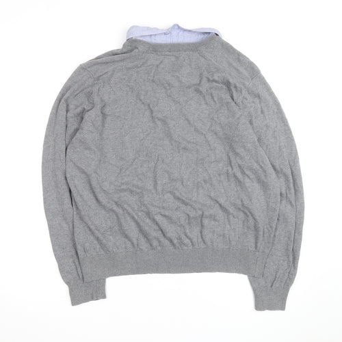 Kensington Eastside Men's Grey 2XL V-Neck Cotton Jumper