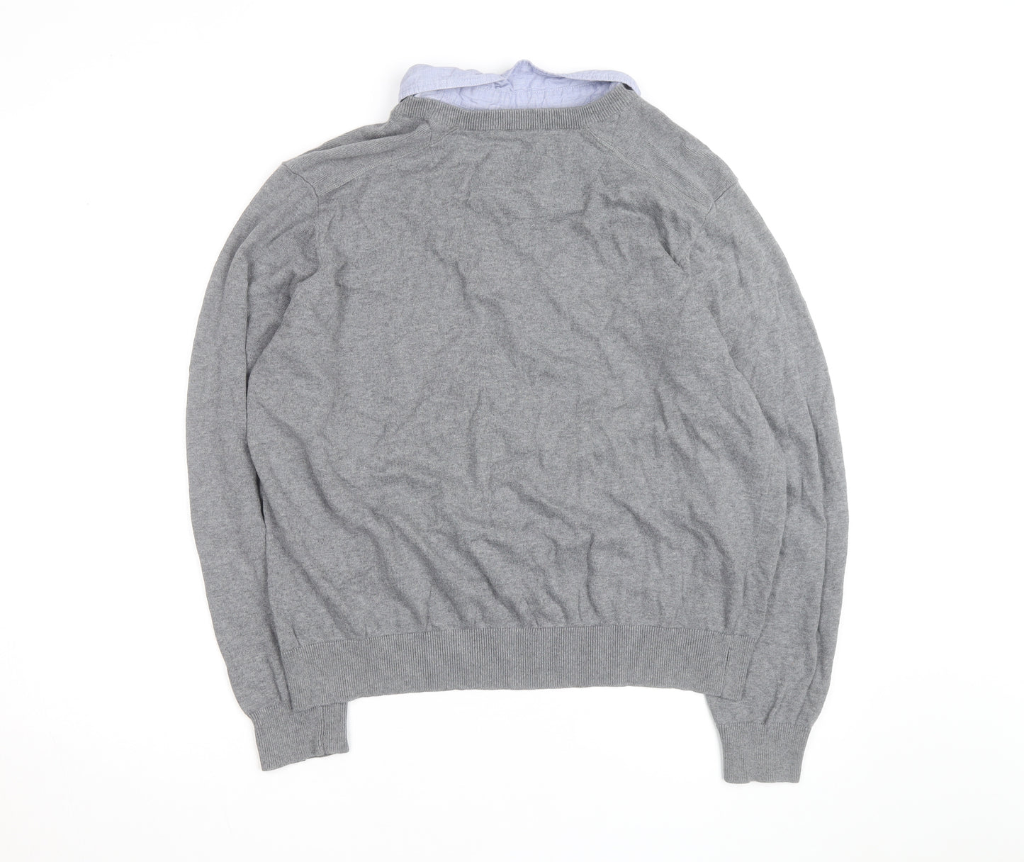 Kensington Eastside Men's Grey 2XL V-Neck Cotton Jumper