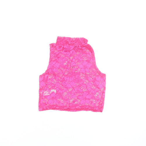 Boohoo Womens Pink Lace Cropped Tank Top Size 10 High Neck