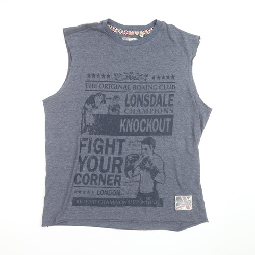 Lonsdale Men Blue Sleeveless Boxing Graphic T-Shirt Size L