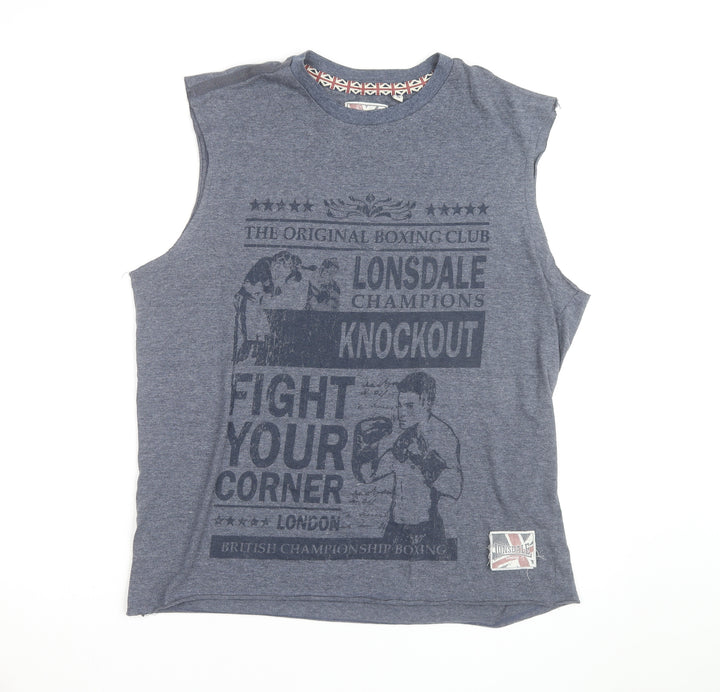 Lonsdale Men Blue Sleeveless Boxing Graphic T-Shirt Size L