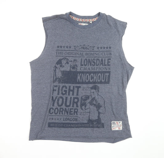 Lonsdale Men Blue Sleeveless Boxing Graphic T-Shirt Size L