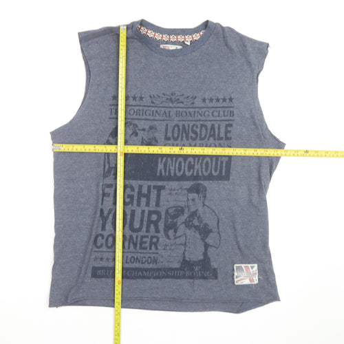 Lonsdale Men Blue Sleeveless Boxing Graphic T-Shirt Size L