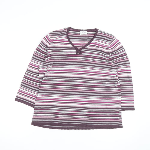 Eastex Women’s Multicoloured Striped V-Neck 3/4 Sleeve Jumper Size 16