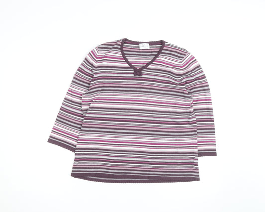 Eastex Women’s Multicoloured Striped V-Neck 3/4 Sleeve Jumper Size 16