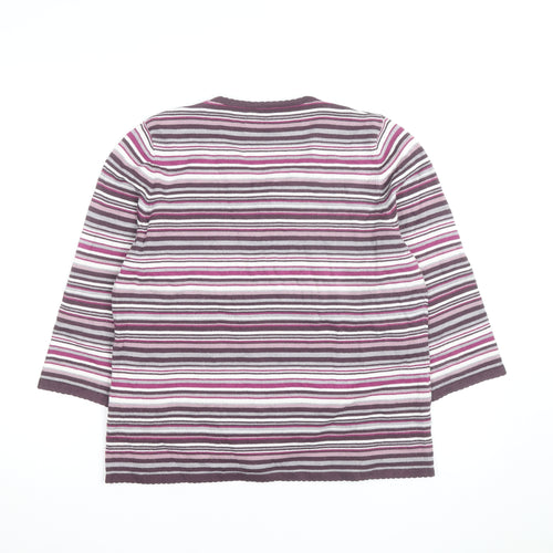 Eastex Women’s Multicoloured Striped V-Neck 3/4 Sleeve Jumper Size 16