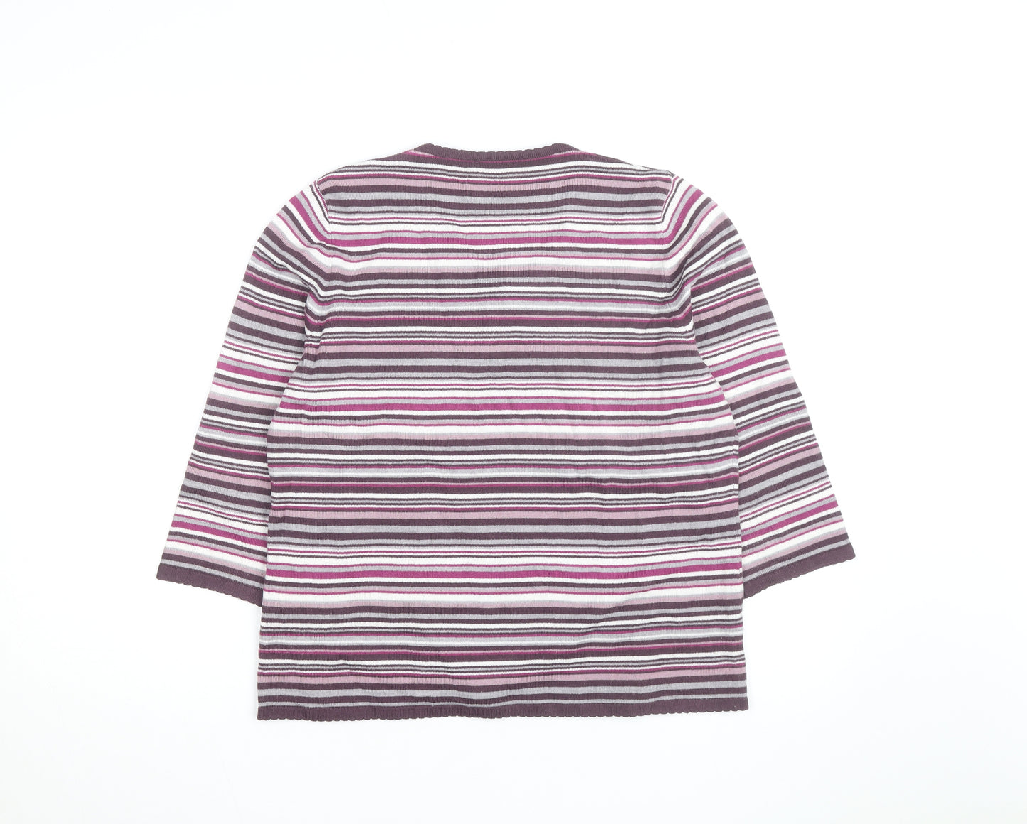 Eastex Women’s Multicoloured Striped V-Neck 3/4 Sleeve Jumper Size 16