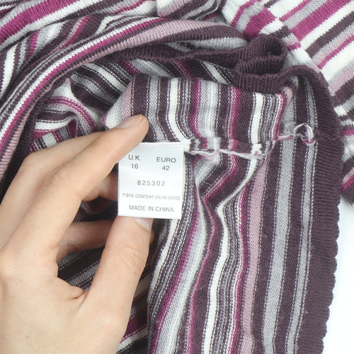 Eastex Women’s Multicoloured Striped V-Neck 3/4 Sleeve Jumper Size 16