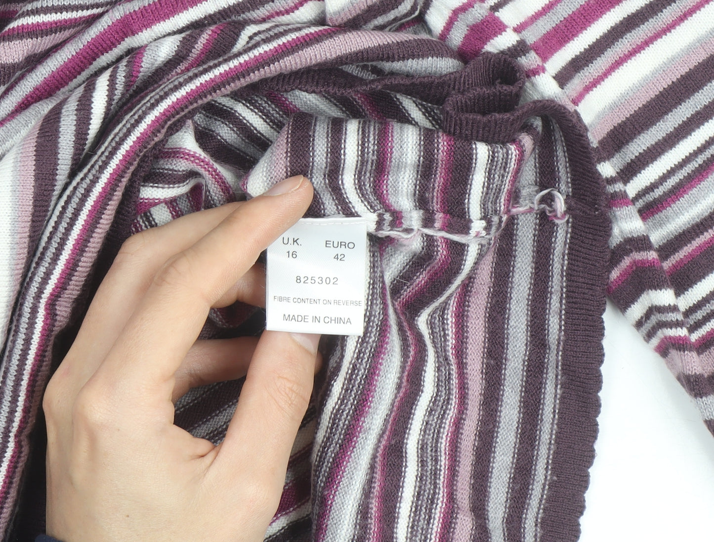 Eastex Women’s Multicoloured Striped V-Neck 3/4 Sleeve Jumper Size 16