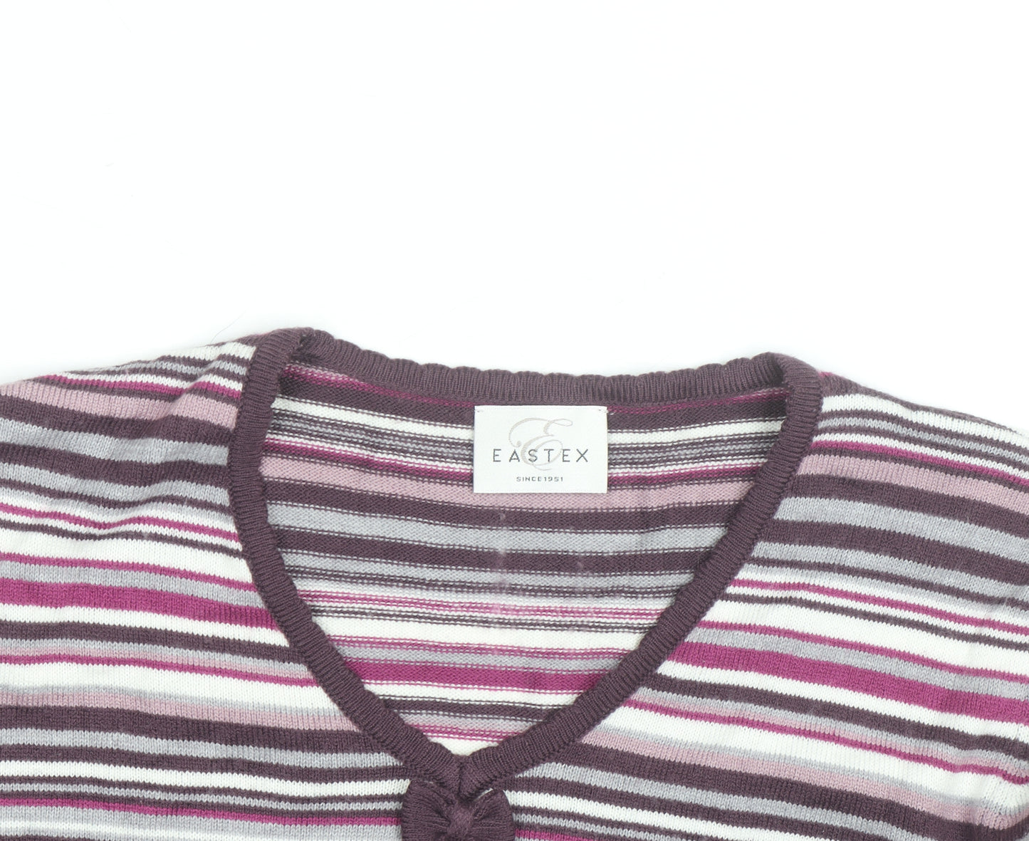 Eastex Women’s Multicoloured Striped V-Neck 3/4 Sleeve Jumper Size 16