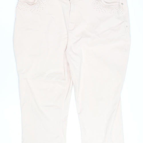 Marks and Spencer Women Beige Cropped Stretch Trousers UK 20 Rhinestone