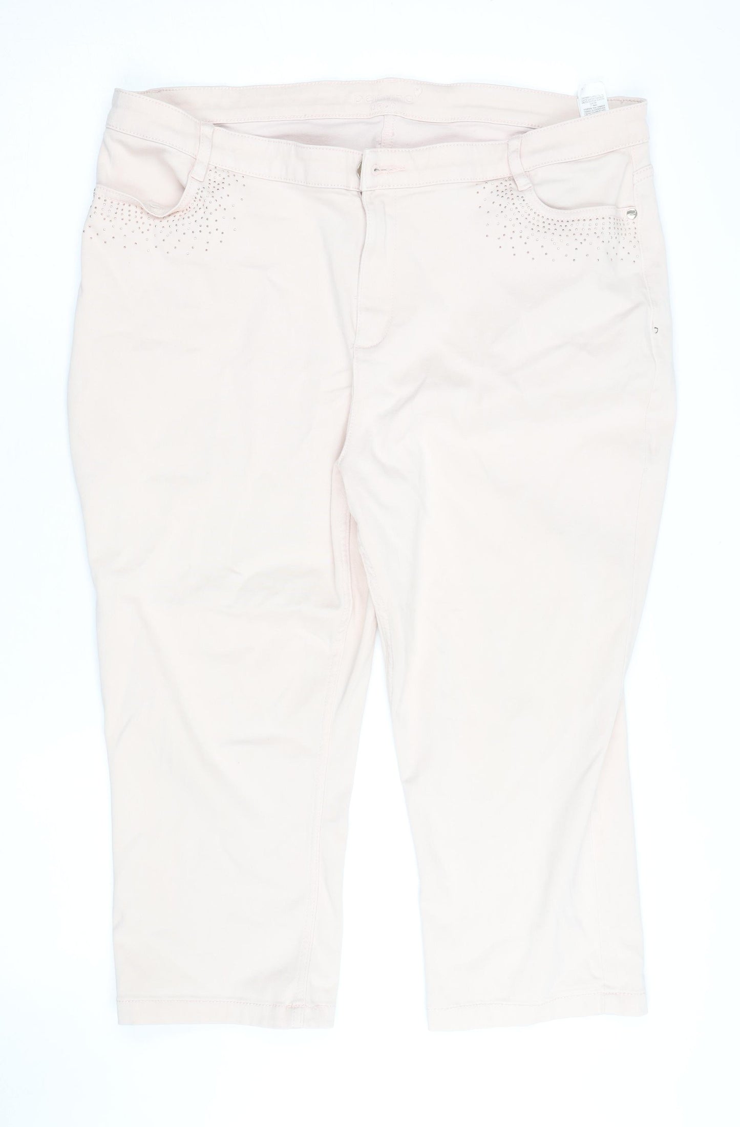 Marks and Spencer Women Beige Cropped Stretch Trousers UK 20 Rhinestone