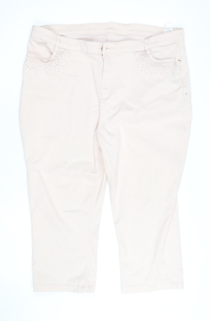 Marks and Spencer Women Beige Cropped Stretch Trousers UK 20 Rhinestone