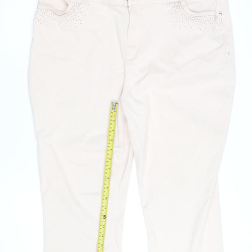 Marks and Spencer Women Beige Cropped Stretch Trousers UK 20 Rhinestone