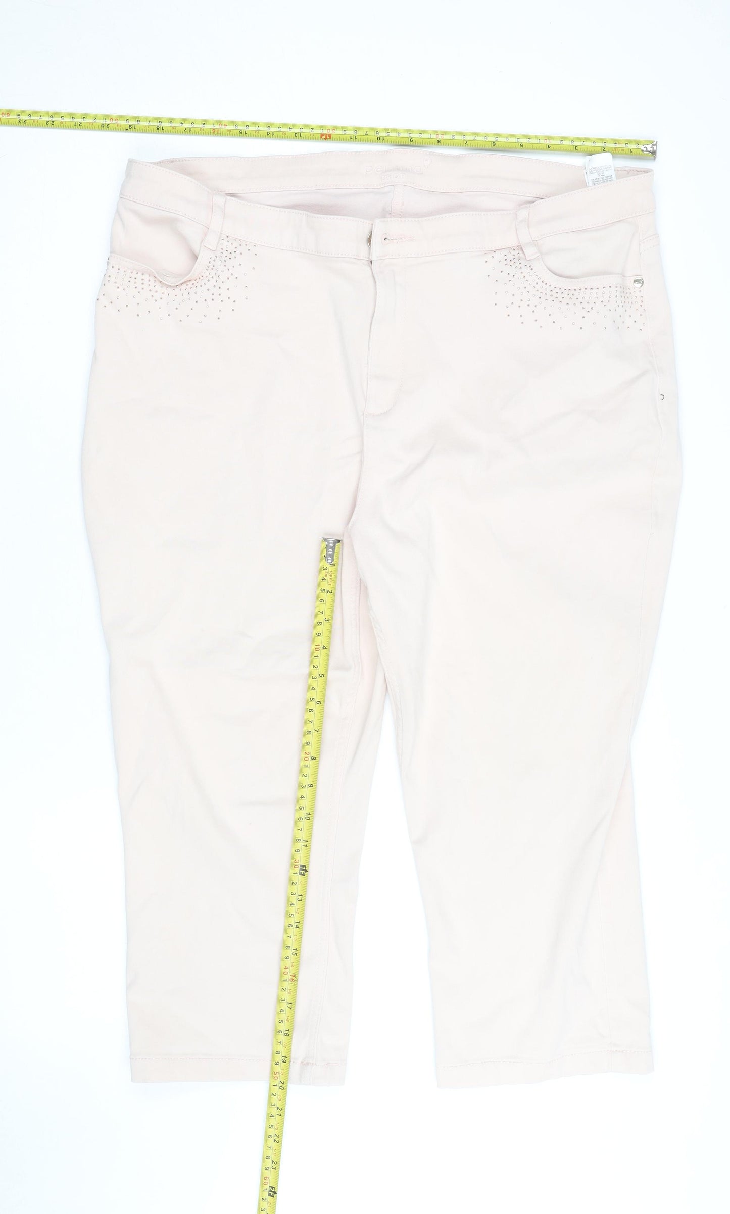 Marks and Spencer Women Beige Cropped Stretch Trousers UK 20 Rhinestone