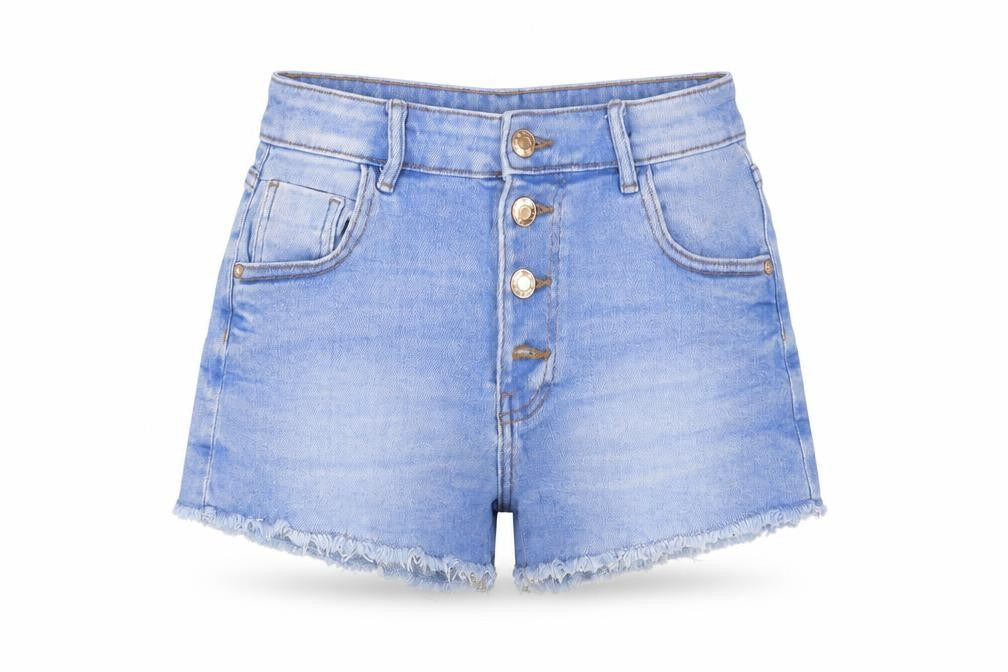 Front view of Denim Co Teens Blue High Rise Cut-Off Denim Shorts, size 158