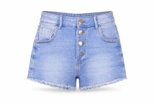 Front view of Denim Co Teens Blue High Rise Cut-Off Denim Shorts, size 158
