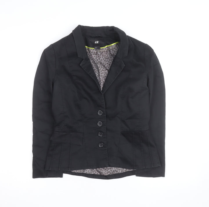 H&M Women Black Cotton Blend Blazer Jacket Size 2 Regular