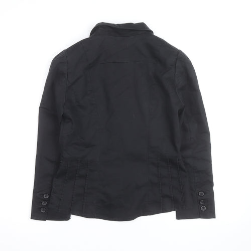 H&M Women Black Cotton Blend Blazer Jacket Size 2 Regular