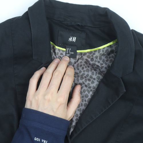 H&M Women Black Cotton Blend Blazer Jacket Size 2 Regular