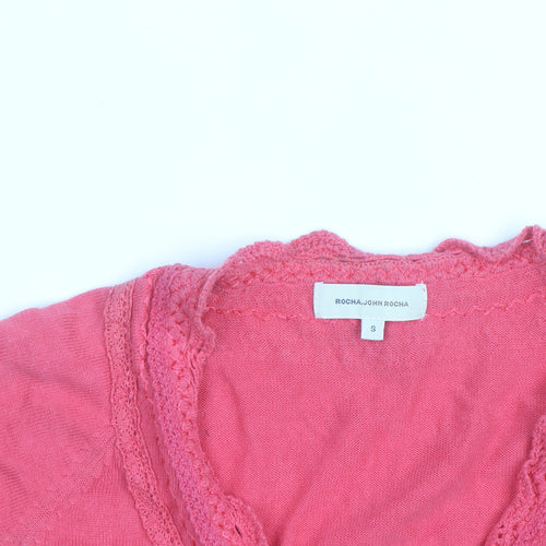 Rocha.John Rocha Women’s Pink Cropped Crochet V-Neck Blouse Size S