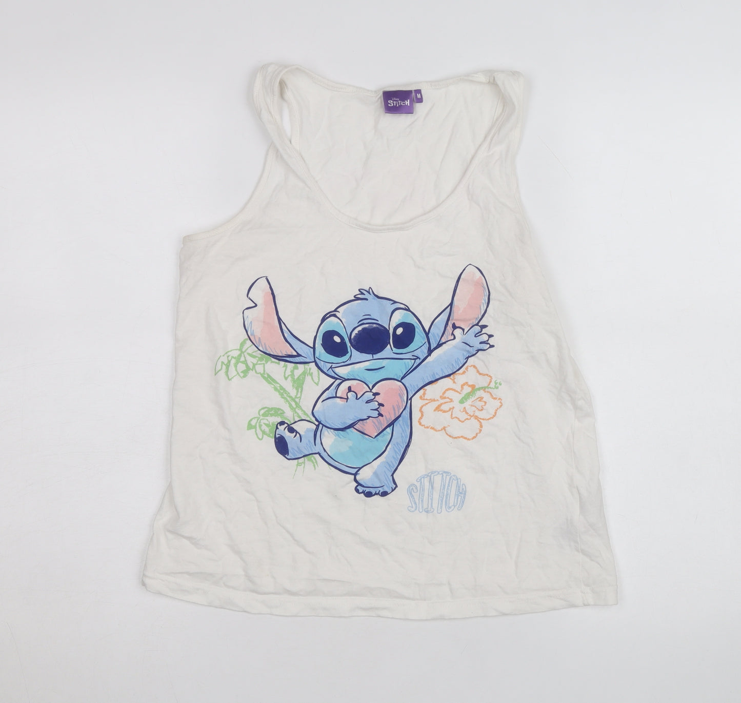 Disney Stitch Women's White Camisole Tank Top M Cotton Casual Cute
